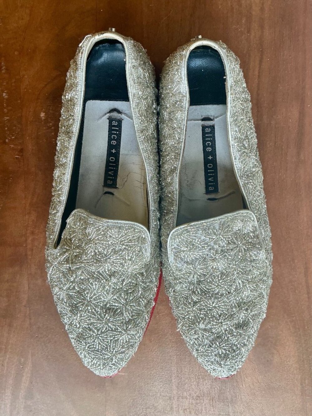 alice + oliva Silver Beaded + Studded Red Bottom Loafers - Picture 6 of 12
